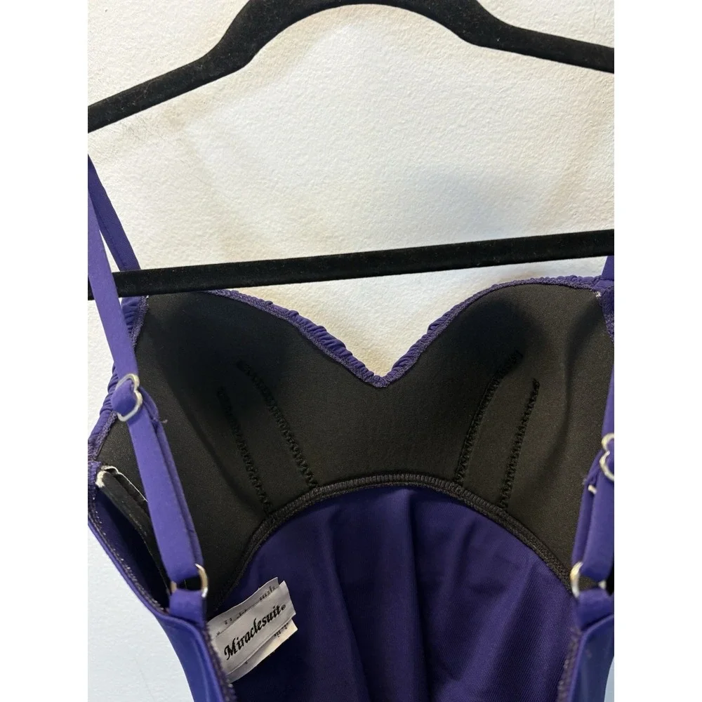 Miraclesuit Swimsuit Size 8 One Piece Purple Azule Ruched Slimming Sweetheart